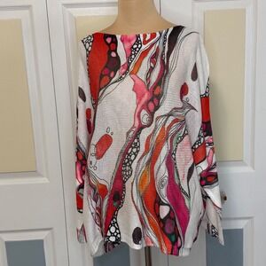 Tina Stephens Made in Italy Abstract Psychedelic Open Knit Mesh Sweater Top OS